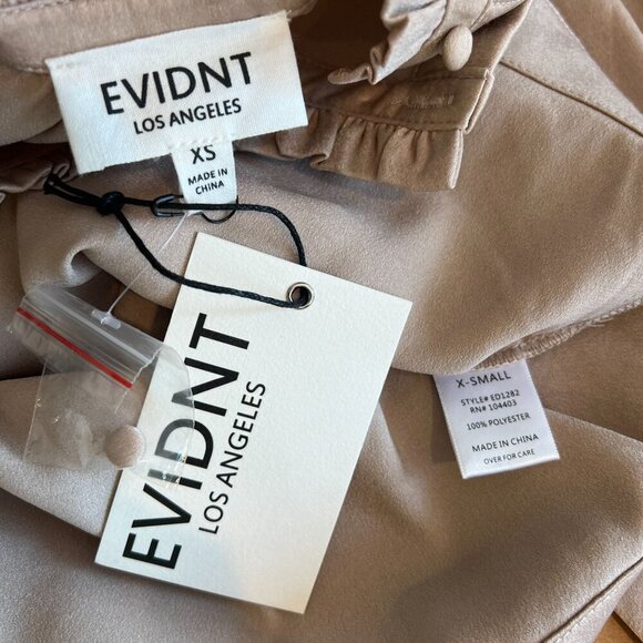 Evidnt Womens Stand Collar Long Sleeve Blouse XS in Taupe Brush - Picture 7 of 10